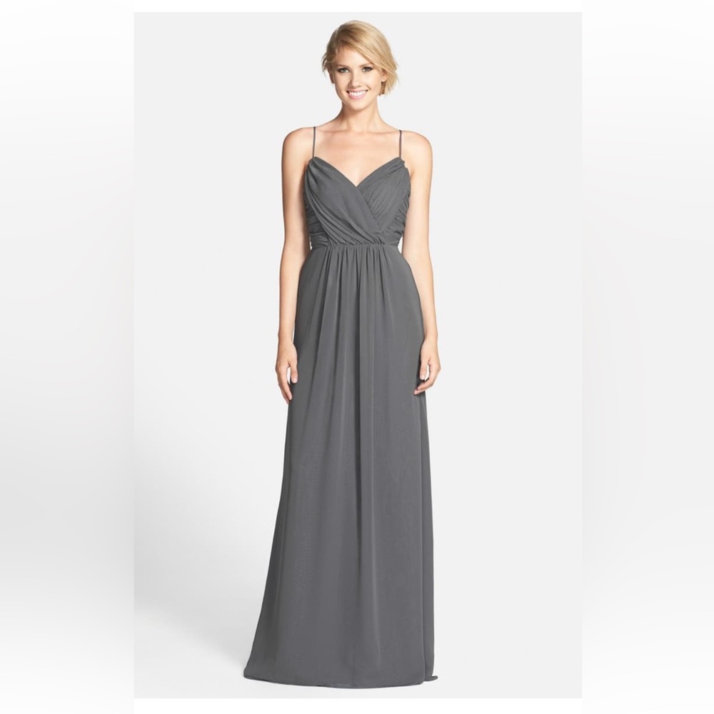 Draped V-Neck A-Line Chiffon Gown